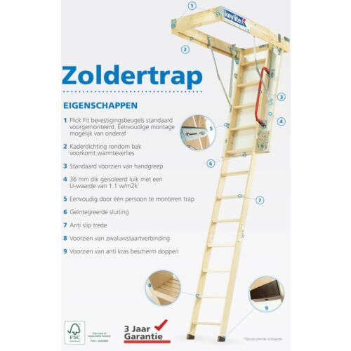 Keylite Zoldertrap KYL08 3-delig Sparing 70x120cm plafondhoogte 280cm